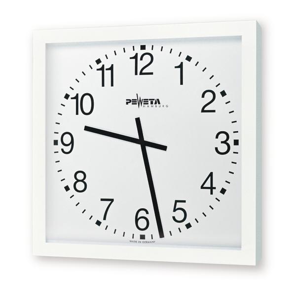 Peweta Großraum-Wanduhr quadratisch, quadratisch mit Zahlen , 40 x 40 cm, Funkuhr, Batteriebetrieb 2 x 1,5 V