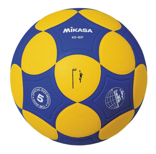 Gelb-blauer Mikasa Korfball Ball Größe 5 für offiziellen Wettkampfgebrauch.