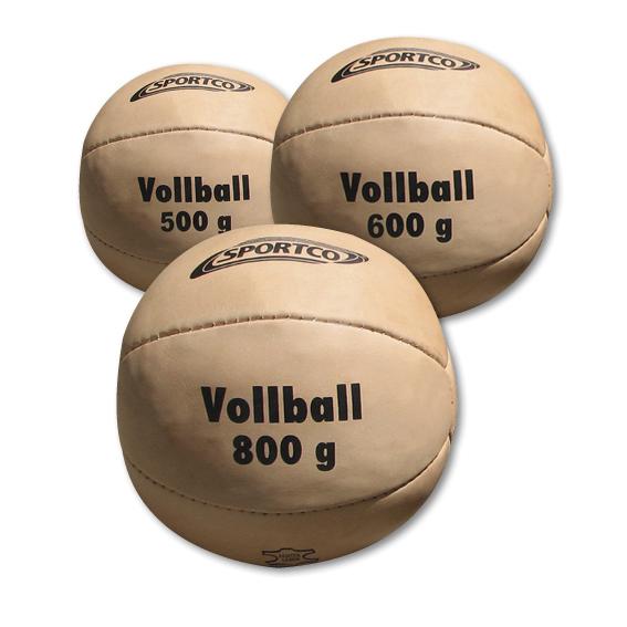 Drei Sportco Vollbälle in den Gewichten 500g, 600g und 800g aus Leder.