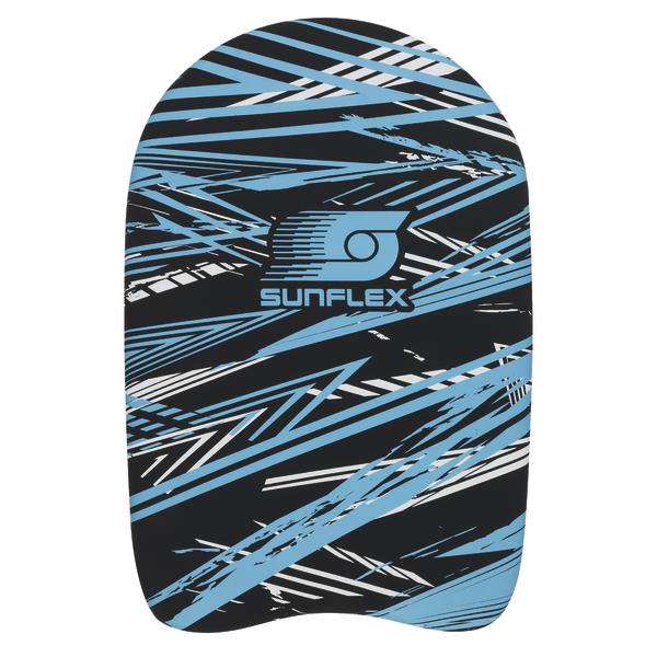 Schwimmbrett mit blau-schwarzem Grafikdesign und Sunflex-Logo für Wassersport.