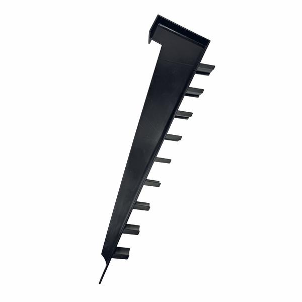 Schwarze Rasterstange mit 9 Auflagestege auf weißem Hintergrund.