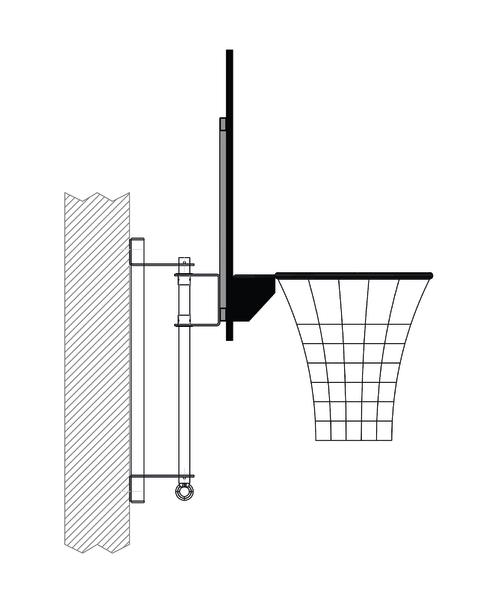 Seitenansicht einer an der Wand montierten Basketballkorb-Halterung mit Netz.