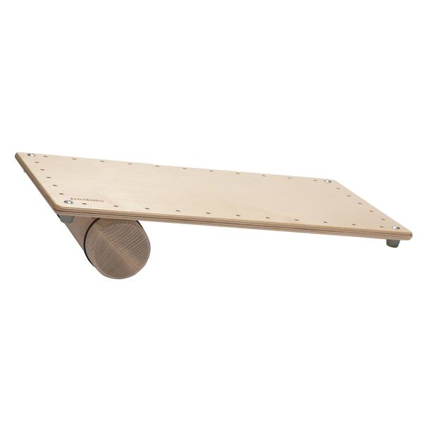 Balancierbrett aus Holz mit runder Rolle für Gleichgewichtstraining und Koordination.