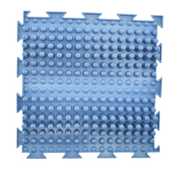 Blaues Massage-Fußmatten-Puzzle mit Noppen zur Fußreflexzonenmassage und Schmerztherapie.