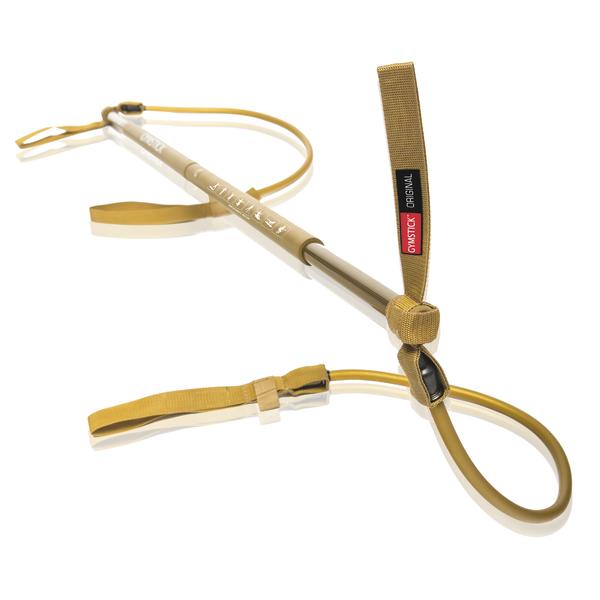 Gymstick Trainingsstab mit Widerstandsbändern für Kraft- und Fitnessübungen in Beige.