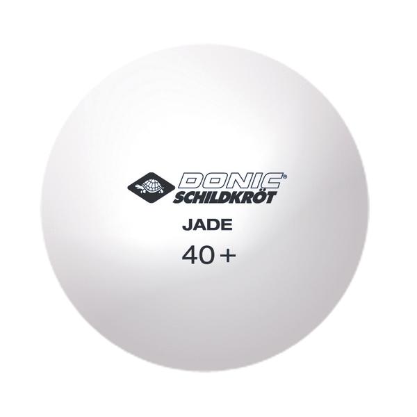 Weißer Donic Schildkröt Jade 40+ Tischtennisball mit Logo und Schriftzug.